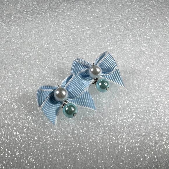 Retro Korean Coquette Faux Simulated Pearl Bow Earrings New on Card Deadstock - Picture 3 of 13